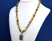 Gold Rutiliated Quartz Pendant and Honey Topaz Strand Necklace-Harvest Moon