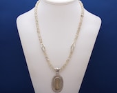 Gold Rutilated Quartz and Thai Karen Hill Tribe Silver Pendant and Necklace Statement Strand-Gold Dust