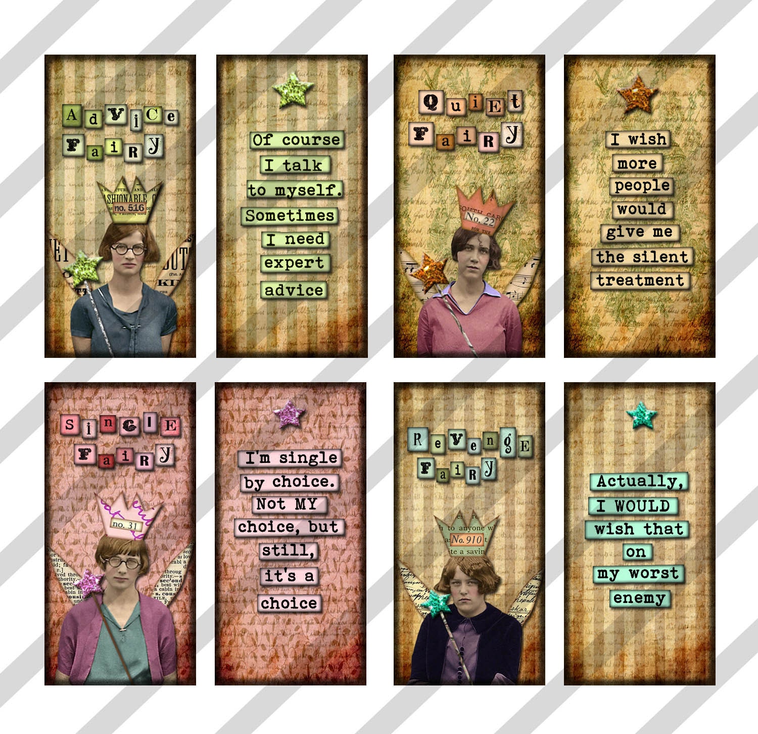 Digital collage sheet  1 X 2 inch  Domino Slides  Disenchanted Fairies  (Sheet no. FS176) Funny-Instant Download