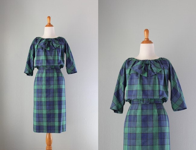 1950s Dress / Vintage 50s Suzy Perette Dress / Bloused Bow Neck Fifties Dress