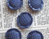 Vintage glass buttons Blue Round qty 5 Schwanda NOS