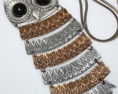 SALE Vintage Jointed Silver & Gold Owl Pendant Necklace