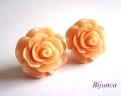 Rose earrings - Peach rose stud earrings - Orange flower posts - Peach rose studs - Orange rose post earrings sp323