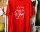 10 DOLLAR SALE  - Hugs Not Drugs// Vintage 80s Screen Stars Cute Teddy Bear Long Red Shirt, Oversized