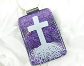 Purple Dichroic Glass Cross Necklace