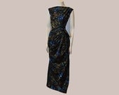 1950s dress / Water Color Memories Blue Roses Vintage 50's Silk Dress