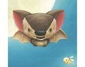 Night - Cute Bat and Lightning Bug 8x10 Print by Geri Shields