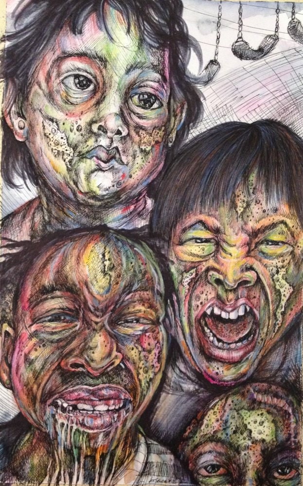 Zombie Girls ORIGINAL Mixed Media Painting