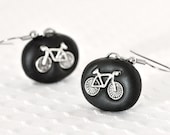 Bicycle Earrings Urban Bike Hipster Jewelry Summer Fashion Surgical Stainless Steel Hook Dangle in Black Polymer Clay
