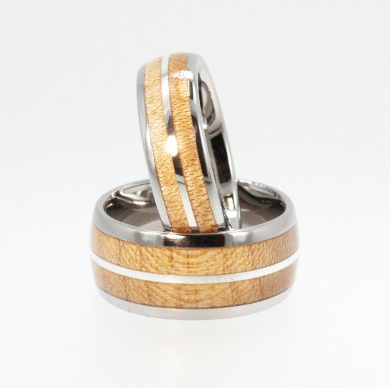 Mens Wood Wedding Ring - Ring Armor Waterproof Maple wood & Sterling Silver Inlay