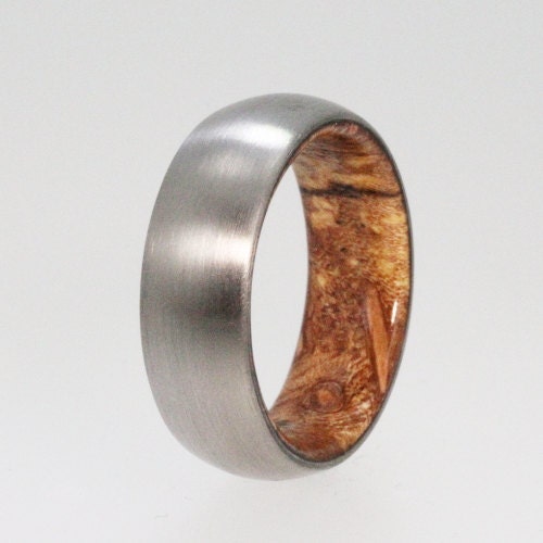 Mens Titanium Ring with inner Sindora Wood sleeve