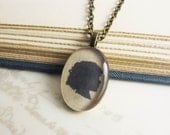Antique Style Custom Silhouette Necklace - Personalized Oval Portrait Pendant - Brass finish with antique brass chain