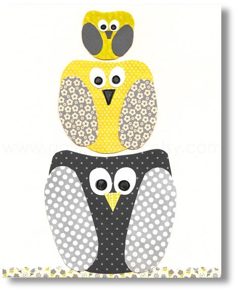 Nursery art prints, baby nursery decor, nursery art, kids owl, nursery owl, kids art, kids room decor, gray, yellow, Family Support 8x10