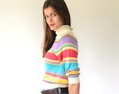 vintage retro sweater. Sm / Med. 80s cropped stripe pullover. Metallic gold, salmon pink, lavender, teal / the 31 FLAVORS sweater
