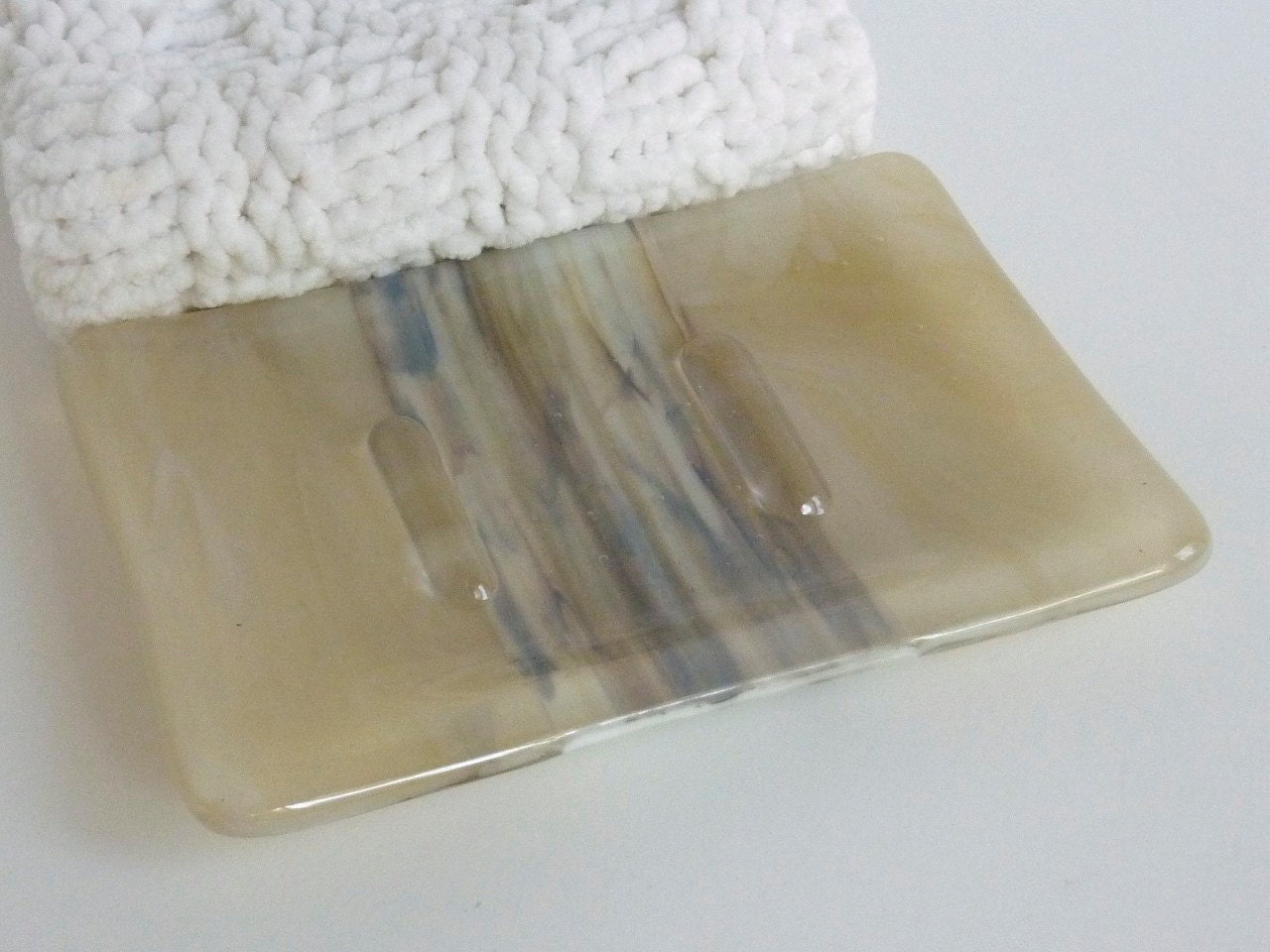 Glass Soap Dish in French Vanilla and Brown