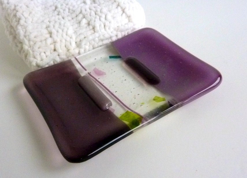 Glass Soap Dish in Dusty Lilac and Violet