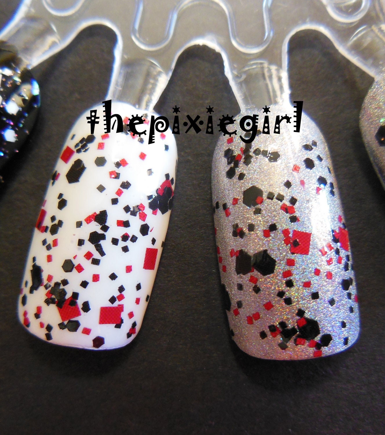 BLACK WIDOW Black Red Glitter Handmade Indie Top Coat Nail Polish Lacquer in Suspension Base 5mL Mini