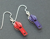 Upcycled Red & Purple Zipper Pull Earrings Found Object Jewelry