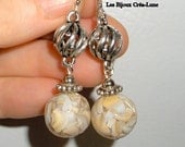 Gypsy drop earrings, Natural shell and silver dangling bohemian earrings, gypsy jewelry