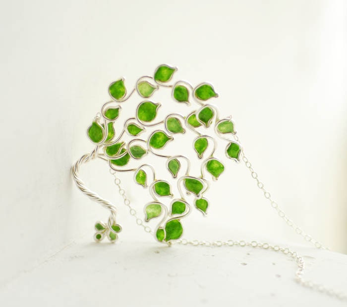 Lime Grove Tree Necklace, Sterling Silver Tree Jewelry, Whimsical Fruit Jewelry...