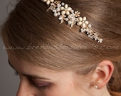 Gold Headband with Pearls, Rhinestones, Bridal Headband, Wedding Hair Piece - Brandi