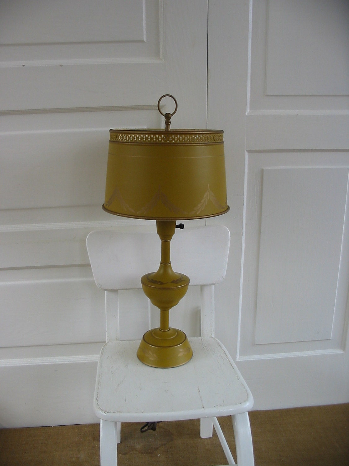 Vintage Metal Lamp Gold Yellow Mid Century