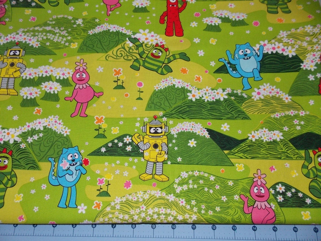 Yo Gabba Gabba on Green Fabric By The Fat Quarter