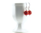 Red Disco Ball Earrings, Handcrafted Crystal & Sterling Silver Dangle Earrings, Scarlet Rhinestone Drop Earrings