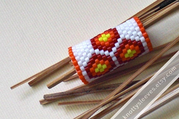 Peyote Stitch Dreadlock Bead - Beaded Dread Sleeve - Sunset Hex