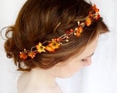 fall hair accessories, bridal hair circlet, autumn flower, burnt orange wedding - FOLKLORIC - flower girl head wreath