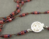 Knotted Seed Bead and Silk Cord Necklace with Sterling Silver Clasp (AZIZI 578)