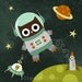 78R Retro Owl in Space 6x6 Print