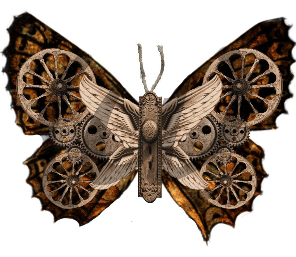 Steampunk Butterflies - 6 PNG Images Digital Download - for ACEO, Tags, Collage Art, and More - Done4YouPages