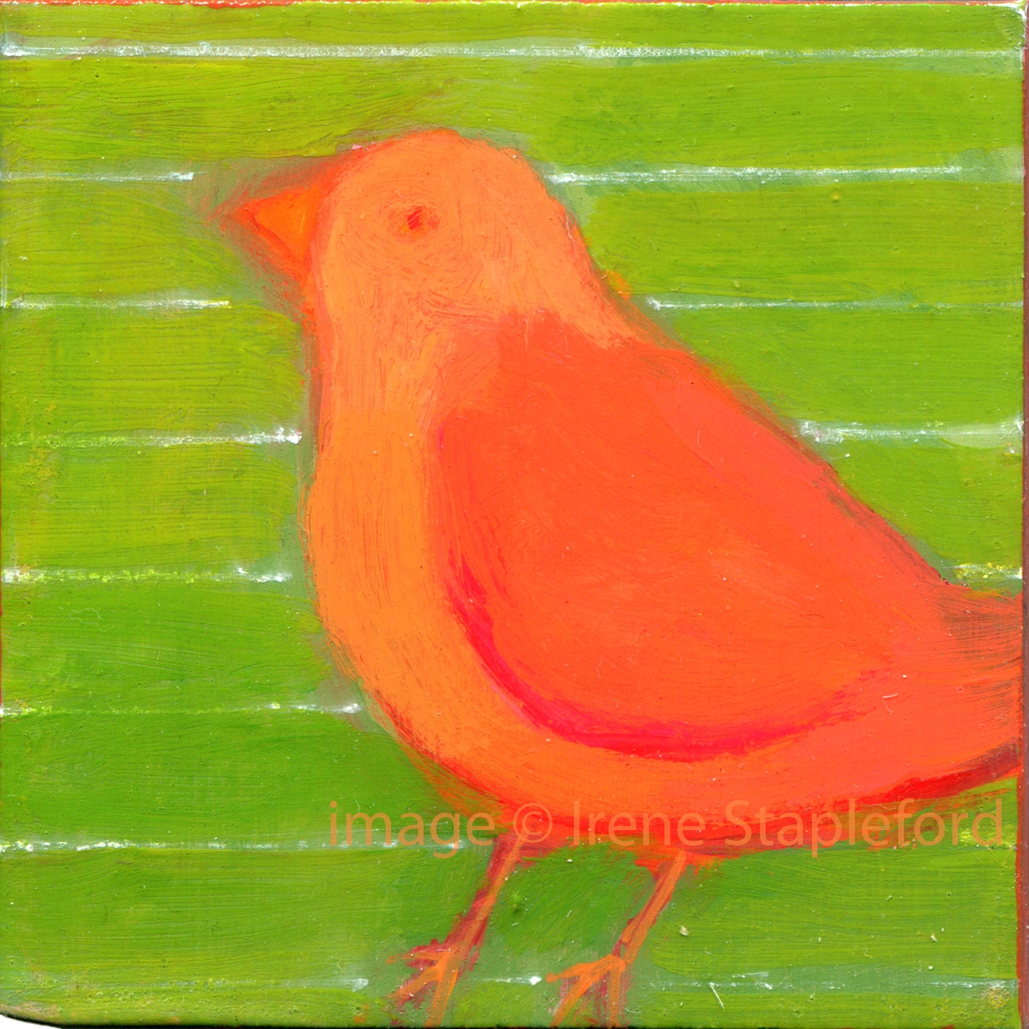 Orange Bird - original small painting, one of a kind, original art by Irene Stapleford - wantknot shop