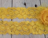 Stretch Lace YELLOW LARGE FLORAL -1 1/2 inch -5 yards