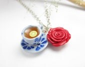 Lovely Rose and Teacup Necklace - food jewelry