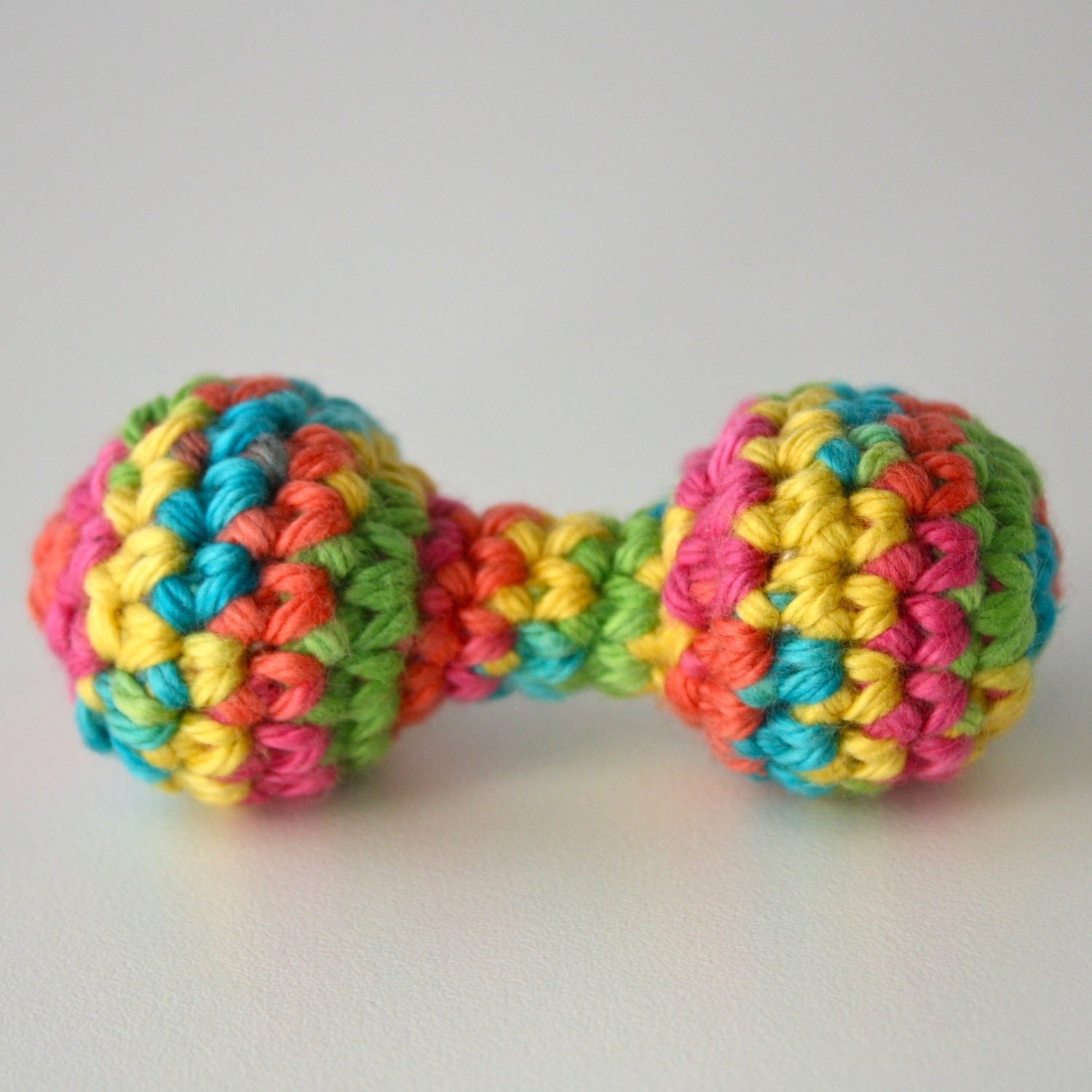 Baby Rattle - Blue, Pink,Green, Yellow - Three months old and up - Crocheted Cotton over bells