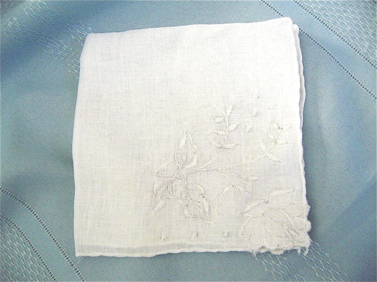 White Flower Embroidered Handkerchief