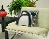 Dollhouse Miniature Pillow Cushion Monogram  Letter A Black White Art Nouveau One Inch Scale