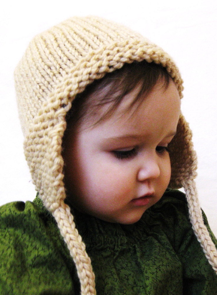 knit earflap hat, babies and toddlers size 18 months - 4T, oats and cream, ecru, all natural fibers, ready to ship, back to school