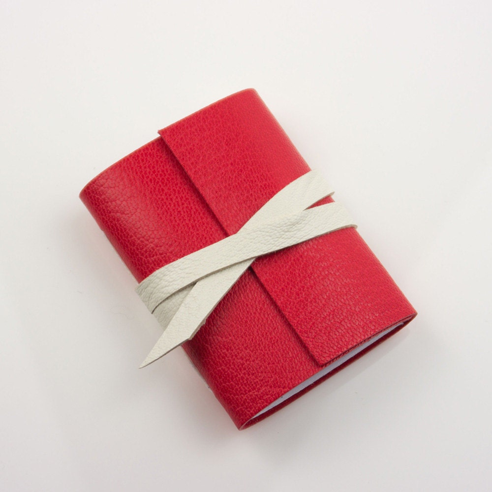 Leather Mini Journal - Red & White - little luxe, luxury gift