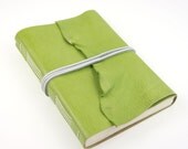 Leather Journal / Sketchbook - Green & White - Medieval Spring, Lime, Citrus  - Refillable A5 large size SHIPS NOW
