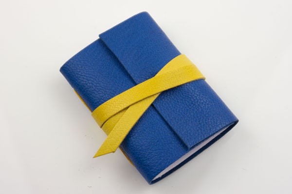 Leather Mini Journal - Blue & Yellow - small notebook gift as seen in House magazine