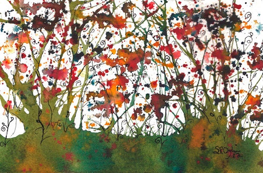 FLORAL, NO. 1, ORIGINAL Watercolor and Ink Painting