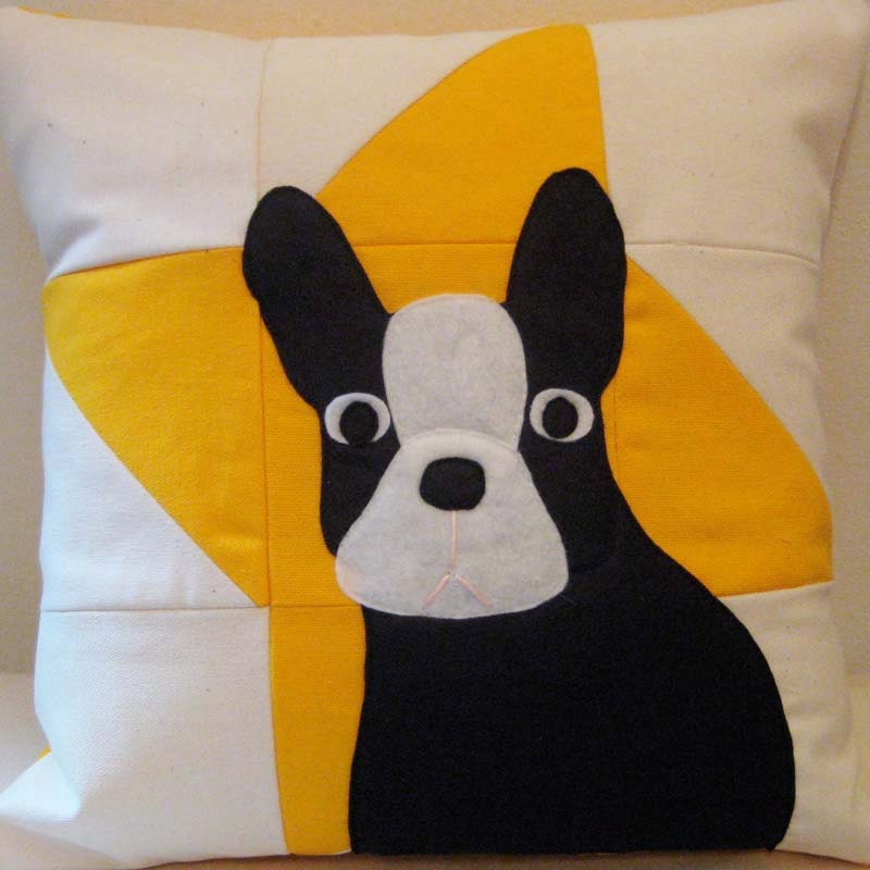 Terrier pillow - pieced star - cotton pillow