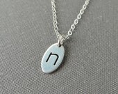Sterling Silver Stamped Initial Tag Necklace - Oval Tag - Single Letter - Simple Modern Minimal Necklace