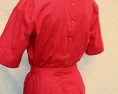 Madmen 1950s 60s Red dress Bullocks Wilshire with tucks 1950's 1960's
