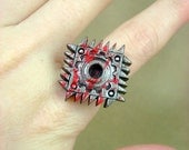 Gruesome Bloody Square Saw Blade - Industrial Steampunk Mechanical Polymer Clay - Adjustable Ring