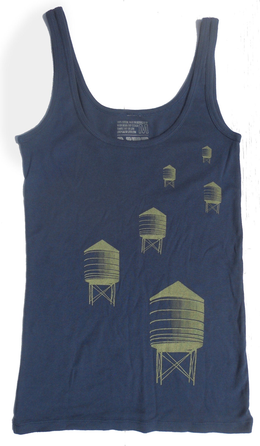 Woman's Tank Top, Water Towers in Soft Navy - S, M, L, XL