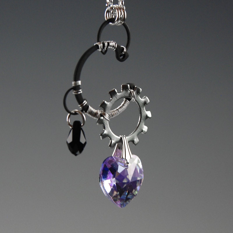 Andromeda v8: Violet Swarovski crystal industrial wire wrapped pendant